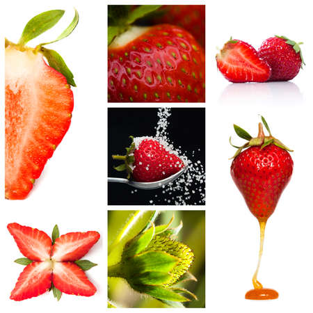 Collage of strawberries ans sugarの写真素材