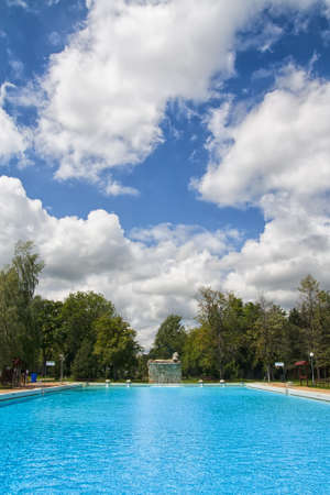 Outdoor swimming pool at Berekfurdo thermal spa, Hungaryの写真素材