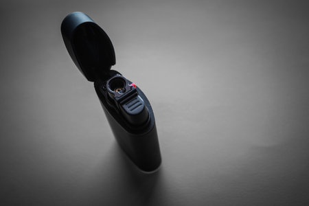 Close up view of an electronic object on black background.の写真素材