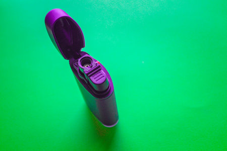 Close-up of a purple object on a green backgroundの写真素材