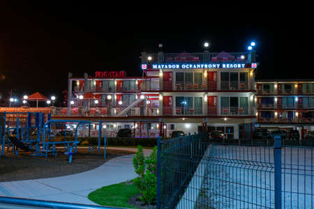 WILDWOOD, NEW JERSEY - September 16 2020: The Locally Famous Matador Oceanfront Resort and Hotel Lit Up at Nightのeditorial素材