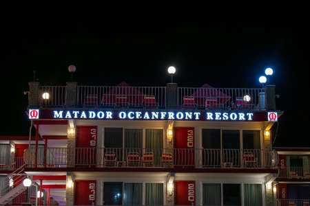 WILDWOOD, NEW JERSEY - September 16 2020: The Locally Famous Matador Oceanfront Resort and Hotel Lit Up at Nightのeditorial素材