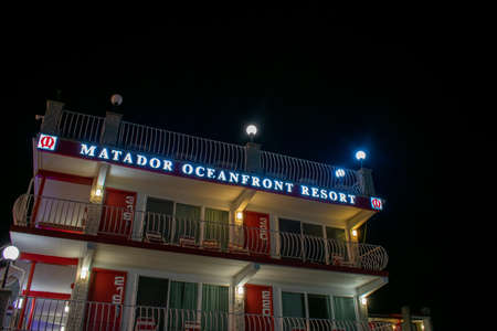 WILDWOOD, NEW JERSEY - September 16 2020: The Locally Famous Matador Oceanfront Resort and Hotel Lit Up at Nightのeditorial素材