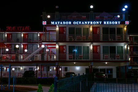 WILDWOOD, NEW JERSEY - September 16 2020: The Locally Famous Matador Oceanfront Resort and Hotel Lit Up at Nightのeditorial素材