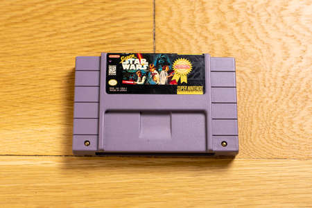 October 25, 2020 - Elkins Park, PA: A Cartridge of Super Star Wars for the Super Nintendo Entertainment System, a Popular Retro Title.のeditorial素材