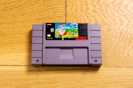 October 25, 2020 - Elkins Park, PA: A Cartridge of Kirby's Avalanche for the Super Nintendo Entertainment System, a Popular Retro Title.のeditorial素材
