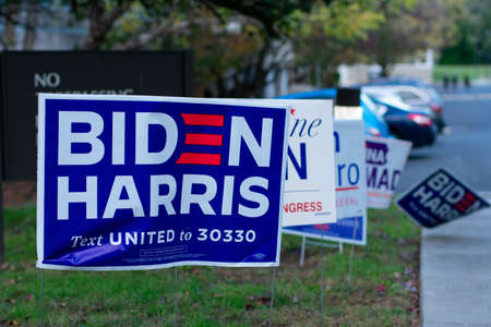 November 3, 2020 - Elkins Park, Pennsylvania: A Biden Harris Sign at a Polling Station in Elkins Park, Pennsylvaniaのeditorial素材