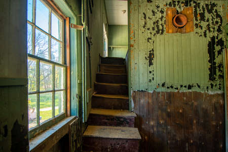 An uneven stairwell Inside an Old Building in Valley Forge National Historical Parkの写真素材