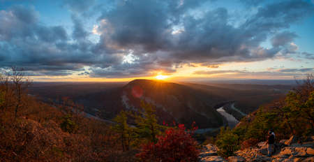 A Panoramic View Of a Dramatic Sunset From Atop Mount Tammany at the Delaware Water Gapの写真素材