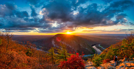 A Panoramic View Of a Dramatic Sunset From Atop Mount Tammany at the Delaware Water Gapの写真素材