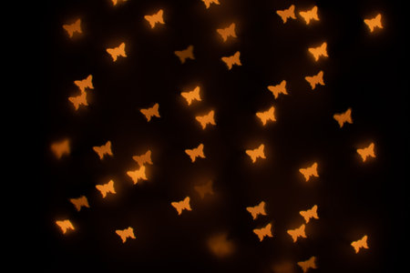 Yellow Butterfly Shaped Bokeh on Blackの写真素材