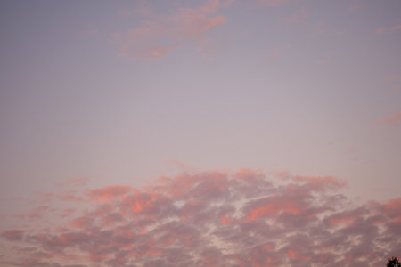 A Blue Sky With Pink Clouds at the Bottom of the Frameの写真素材