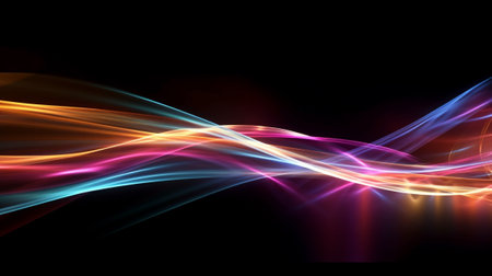Colorful Light Trails Representing Motion, High Speed Light Affect, Black Background, Generative AIの素材