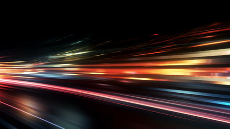 Colorful Light Trails Representing Motion, High Speed Light Affect, Black Background, Generative AIの素材
