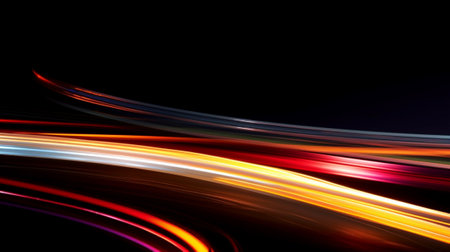 Colorful Light Trails Representing Motion, High Speed Light Affect, Black Background, Generative AIの素材