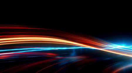 Colorful Light Trails Representing Motion, High Speed Light Affect, Black Background, Generative AIの素材