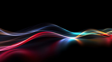 Colorful Light Trails Representing Motion, High Speed Light Affect, Black Background, Generative AIの素材