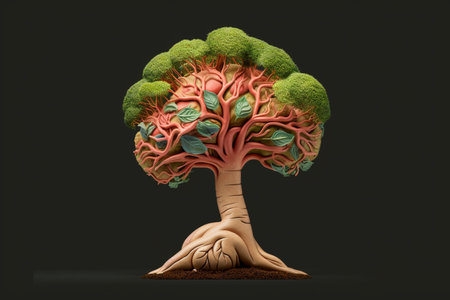 A Human Brain Mixed With a Tree, Representing Growth of the Mind and Mental Stimulation, Generative AIの素材