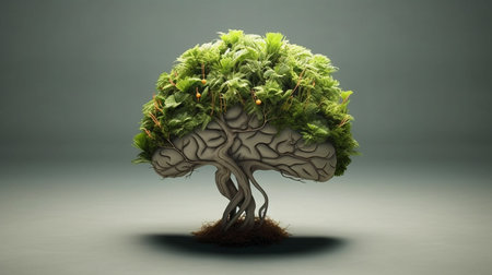 A Human Brain Mixed With a Tree, Representing Growth of the Mind and Mental Stimulation, Generative AIの素材