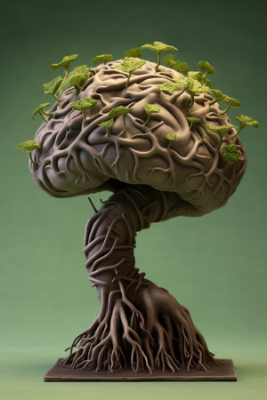 A Human Brain Mixed With a Tree, Representing Growth of the Mind and Mental Stimulation, Generative AIの素材