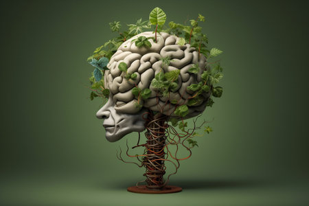 A Human Brain Mixed With a Tree, Representing Growth of the Mind and Mental Stimulation, Generative AIの素材
