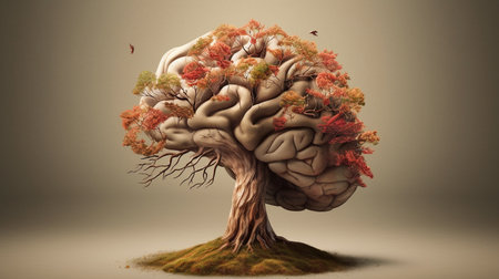 A Human Brain Mixed With a Tree, Representing Growth of the Mind and Mental Stimulation, Generative AIの素材