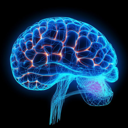 A Transparent Neon Blue Brain Hologram, Generative AIの素材