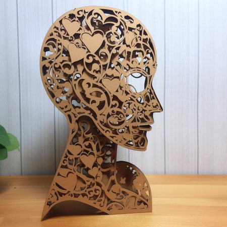 A Brown Cardboard Silhouette of a Person With Hearts Coming Out of Their Head, Generative AIの素材