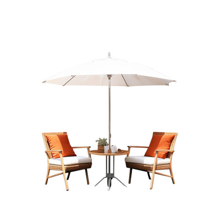 Modern Table Chairs and Umbrella on a Transparent Background, Generative AIの素材