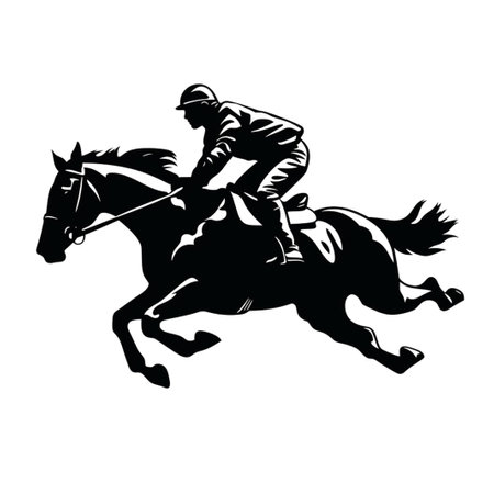 Side Profile of a Horse Jockey Racing, Black and White Vector, Generative AIの素材