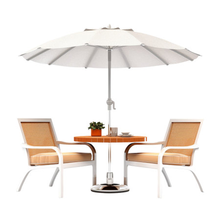 Modern Table Chairs and Umbrella on a Transparent Background, Generative AIの素材