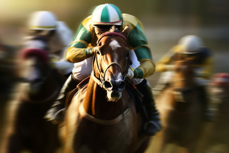 A Horse Jockey in a Race, Going Fast with Motion Blur, Generative AIの素材