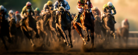 Horse Jockies Racing, Moving Rapidly with Motion Blur, Generative AIの素材