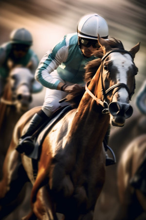 A Horse Jockey in a Race, Going Fast with Motion Blur, Generative AIの素材