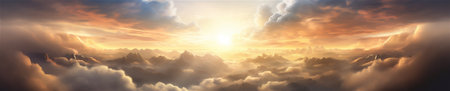 A Colorful Heavenly Sky, Sunset above the Clouds Painting, Representing Hope, Divine Power, and the Heavens, Generative AIの素材