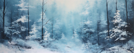 Vintage Japanese Winter Forest Painting, Winter Season, Cool Wintry Forest, Abstract Vintage Japanese Lacquer Painting, Generative AIの素材