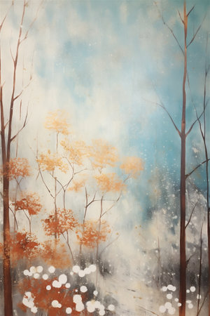 Vintage Japanese Winter Forest Painting, Winter Season, Cool Wintry Forest, Abstract Vintage Japanese Lacquer Painting, Generative AIの素材