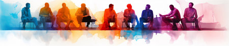 A Vibrant Watercolor Painting of a Group Therapy Session, Mental Health Concepts, Generative AIの素材