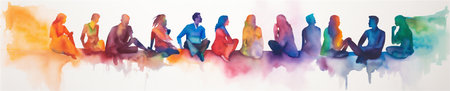 A Vibrant Watercolor Painting of a Group Therapy Session, Mental Health Concepts, Generative AIの素材