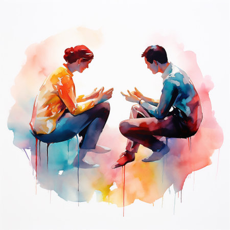 A Vibrant Watercolor Painting of a Group Therapy Session, Mental Health Concepts, Generative AIの素材