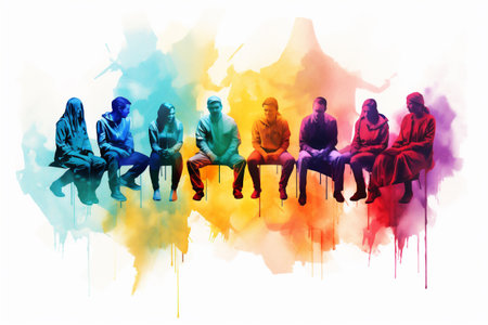 A Vibrant Watercolor Painting of a Group Therapy Session, Mental Health Concepts, Generative AIの素材
