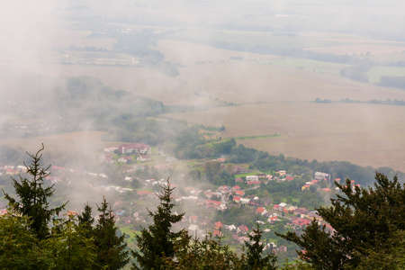 View of the town of Bystrice pod HostÃ½nem in the Czech Republic from a local lookout tower.の写真素材