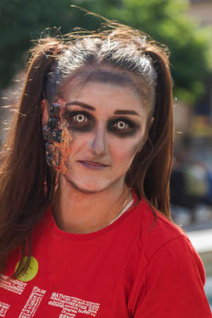Brno, Czech Republic, September 28, 2019 - Zombie Walk Brno - portraits of people wearing masks for...