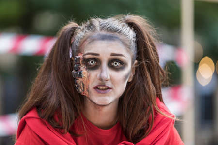 Brno, Czech Republic, September 28, 2019 - Zombie Walk Brno - portraits of people wearing masks for...