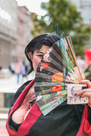 Brno, Czech Republic, September 28, 2019 - Zombie Walk Brno - portraits of people wearing masks for the march through Brno.のeditorial素材
