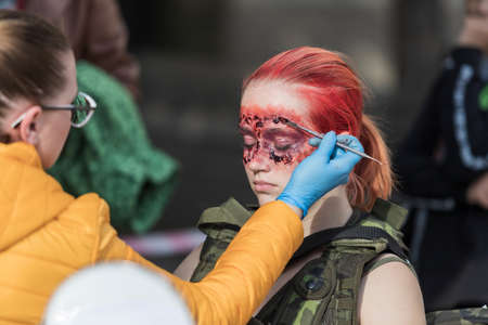 Brno, Czech Republic, September 28, 2019 - Zombie Walk Brno - portraits of people wearing masks for the march through Brno.のeditorial素材