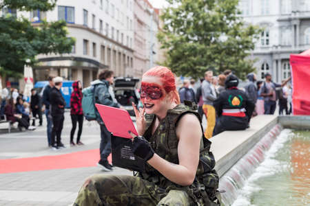 Brno, Czech Republic, September 28, 2019 - Zombie Walk Brno - portraits of people wearing masks for the march through Brno.のeditorial素材