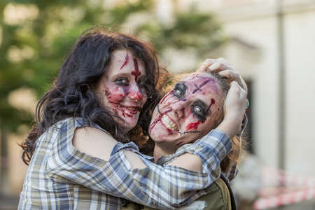 Brno, Czech Republic, September 28, 2019 - Zombie Walk Brno - portraits of people wearing masks for the march through Brno.のeditorial素材