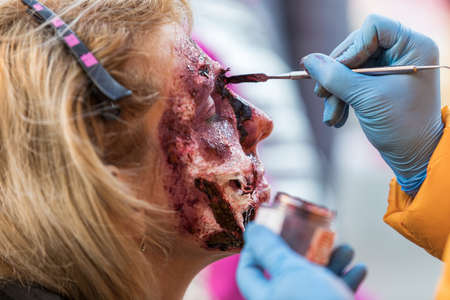 Brno, Czech Republic, September 28, 2019 - Zombie Walk Brno - portraits of people wearing masks for the march through Brno.のeditorial素材