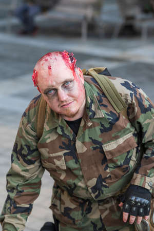Brno, Czech Republic, September 28, 2019 - Zombie Walk Brno - portraits of people wearing masks for...